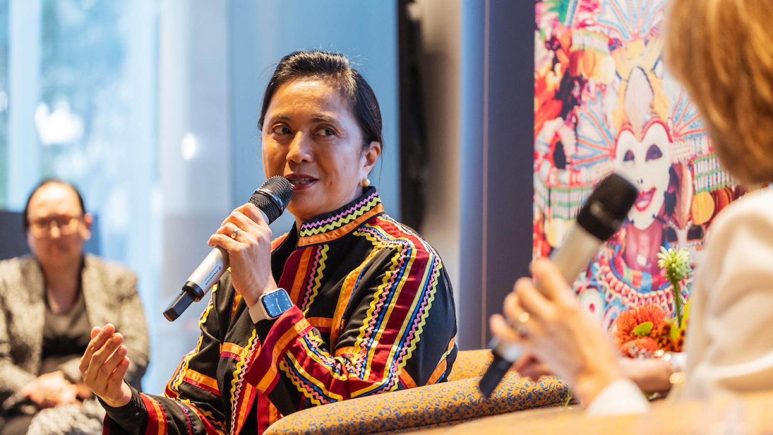 Former Philippines vice president Leni Robredo in conversation with Australian journalist Virginia Haussegger.