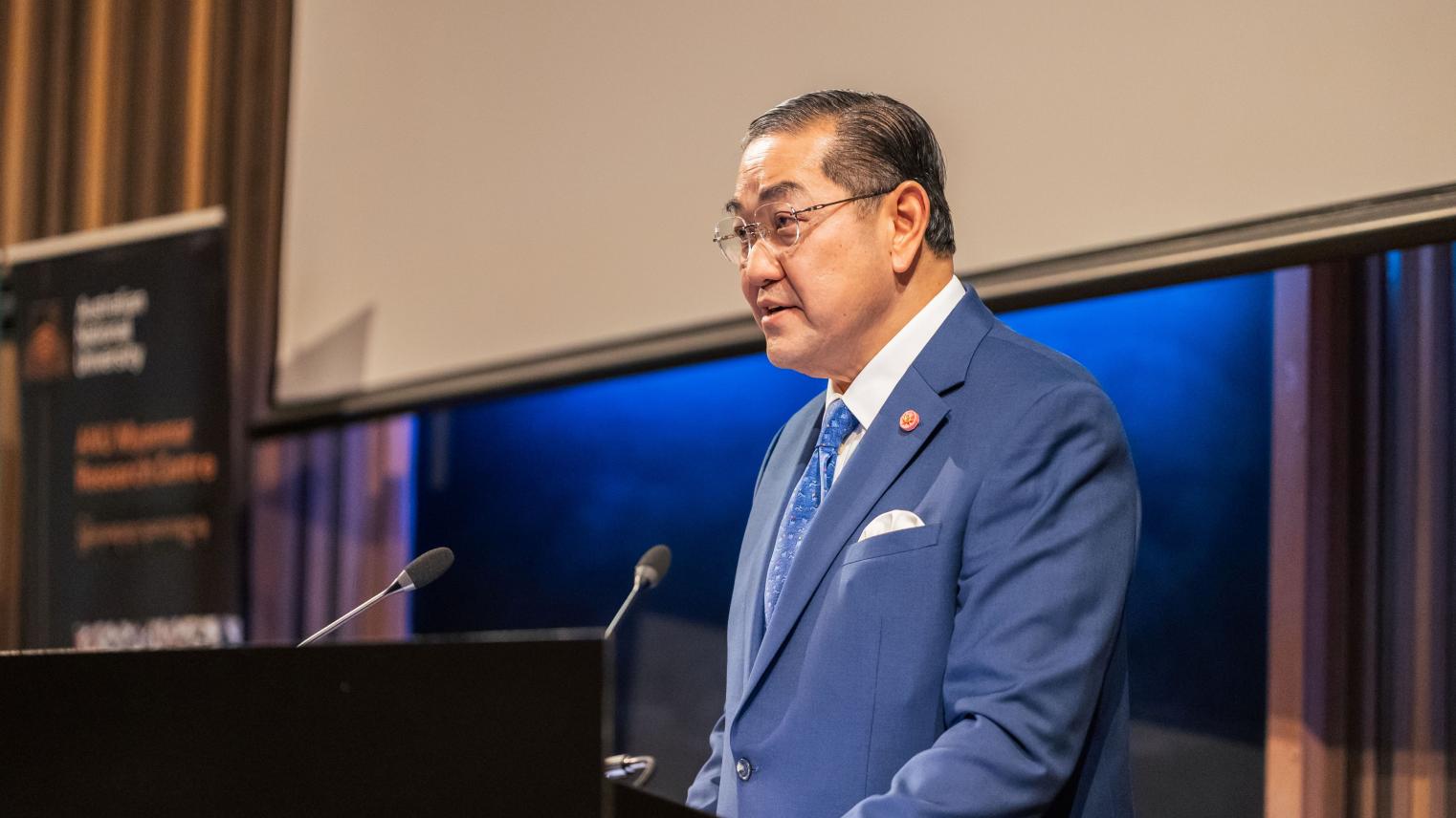The 2025 ANU Myanmar Keynote featured Professor Surakiart Sathirathai, 30 April 2025; Photo Credit: Australian National University/Luka Vertessy The 2025 ANU Myanmar Keynote featured Professor Surakiart Sathirathai, 30 April 2025; Photo Credit: Australian National University/Luka Vertessy
