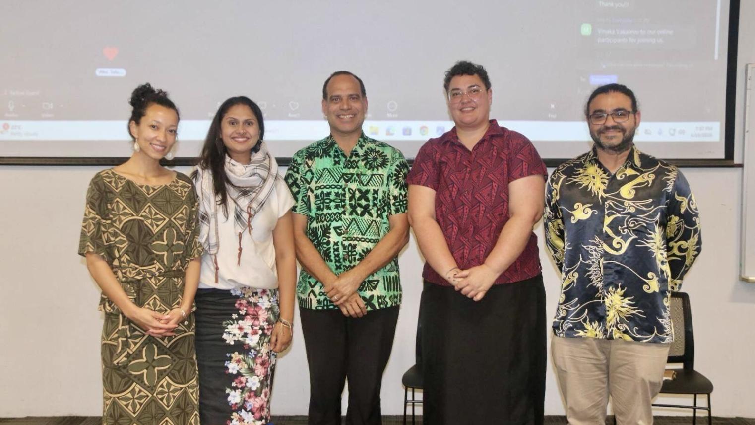 Kavita Naidu with Ralph Regenvanu, Alofipo Fleur Ramsay, Naima Ta'afaki Fifita, and Pradeep Singh